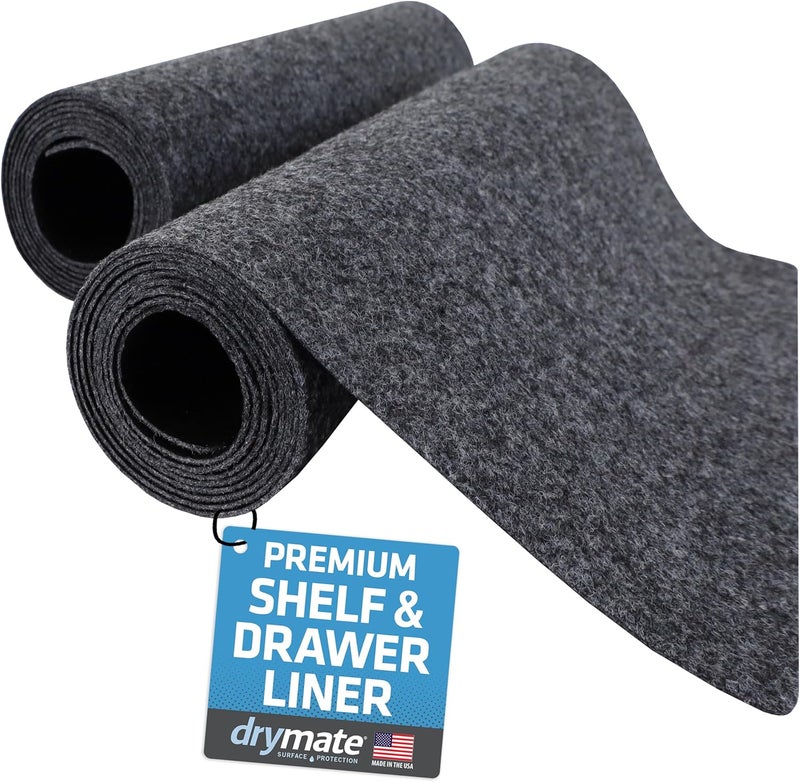 Dry Mate Premium Luxury Shelf & Drawer Liner, Thick Cushioned Fabric, Non-Adhesive, Absorbent, Waterproof, Slip-Resistant, Liners for Kitchen Cabinets, Cupboards (USA Made)(11”x50”)(2-Pack)(Charcoal) - Image 1